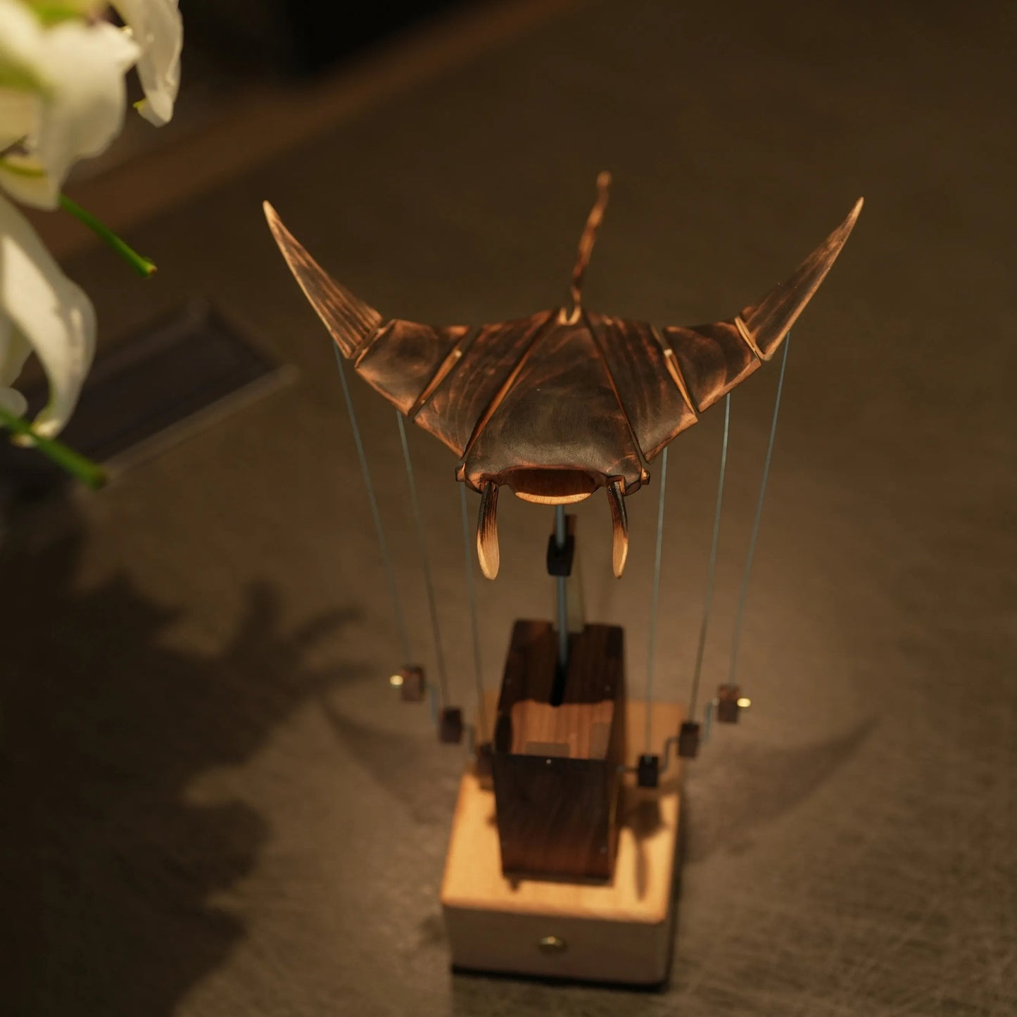 Handcrafted Wooden Electric-Powered Bionic Manta Ray Decorative Piece