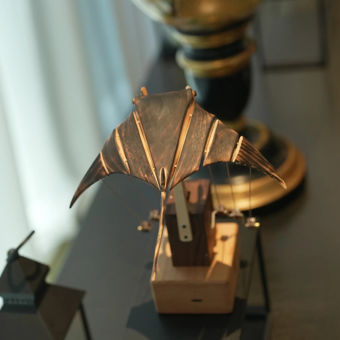 Handcrafted Wooden Electric-Powered Bionic Manta Ray Decorative Piece