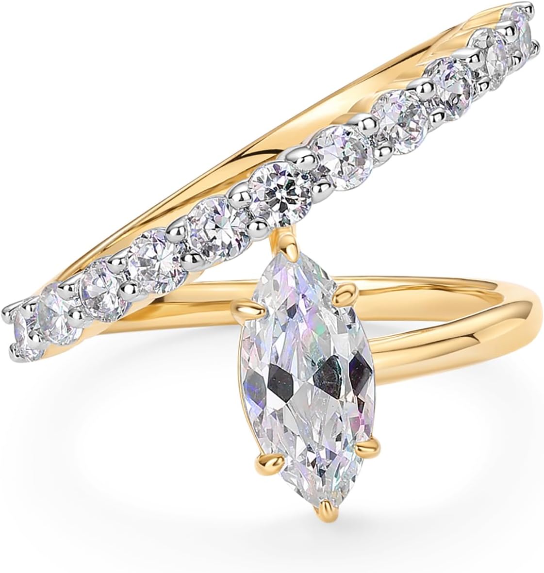 14K Gold Plated Wavy Engagement Ring for Women | Solitaire Cubic Zirconia Wedding Band & Promise Rings for Her | Trendy Fashion Jewelry