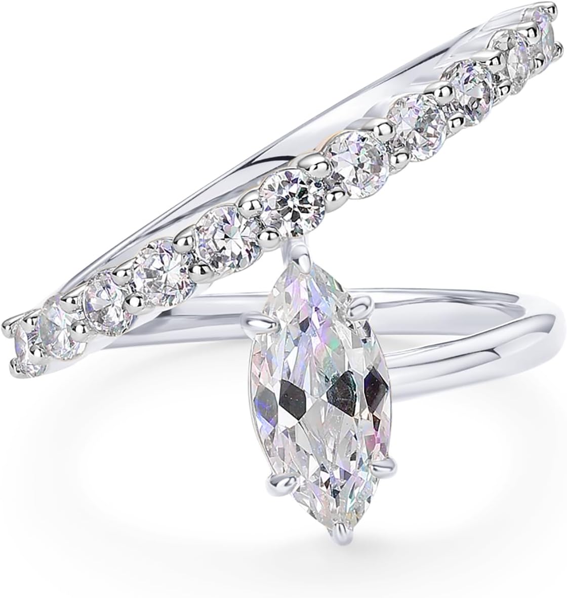 14K Gold Plated Wavy Engagement Ring for Women | Solitaire Cubic Zirconia Wedding Band & Promise Rings for Her | Trendy Fashion Jewelry