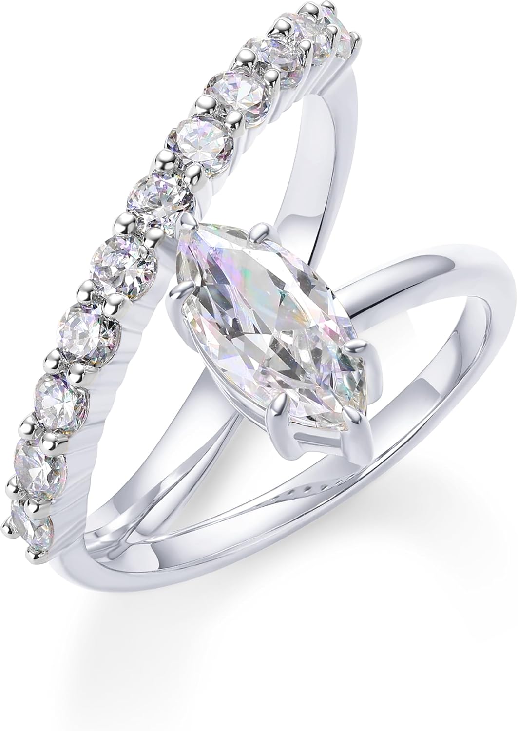 14K Gold Plated Wavy Engagement Ring for Women | Solitaire Cubic Zirconia Wedding Band & Promise Rings for Her | Trendy Fashion Jewelry