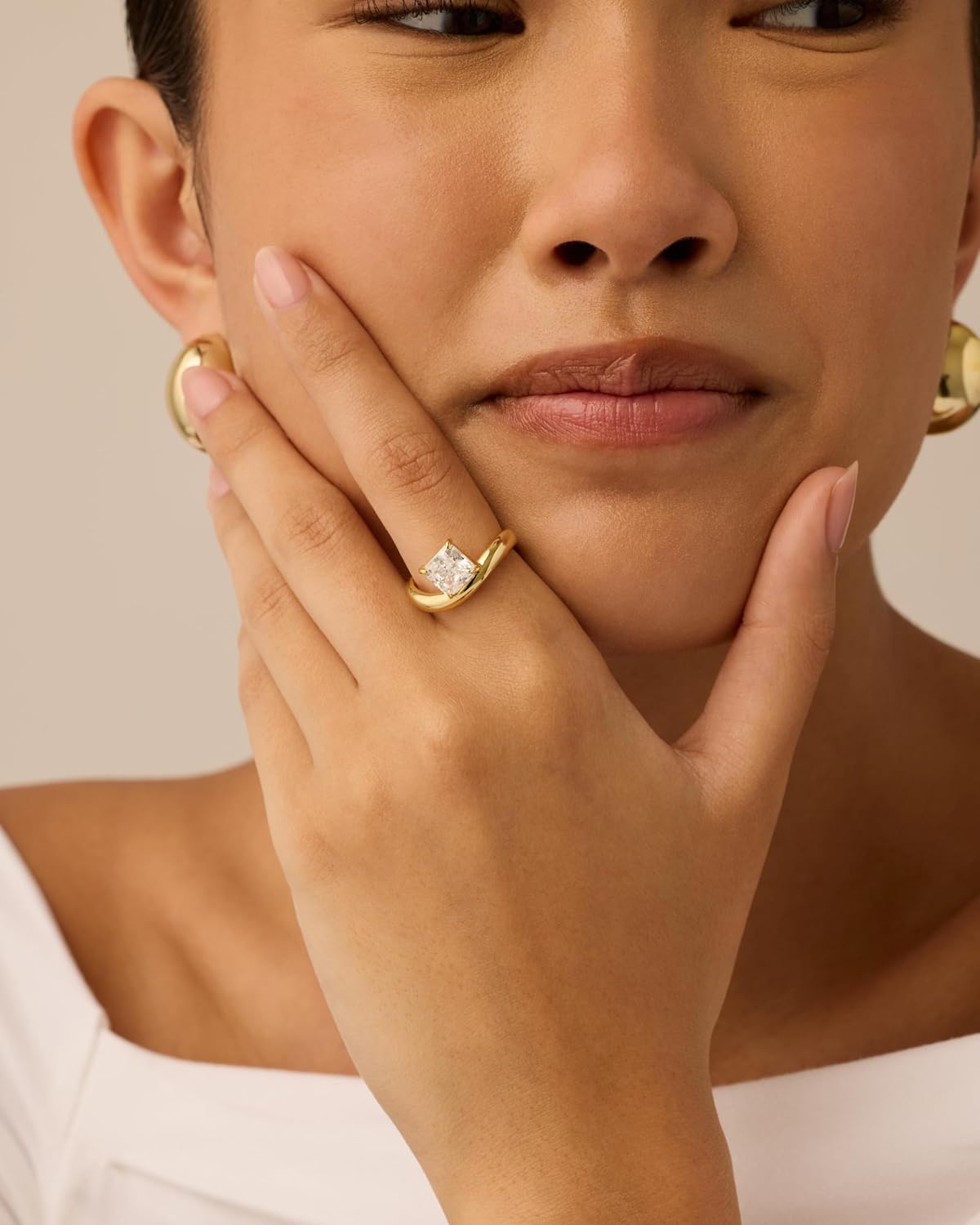 14K Gold Plated Wavy Engagement Ring for Women | Solitaire Cubic Zirconia Wedding Band & Promise Rings for Her | Trendy Fashion Jewelry