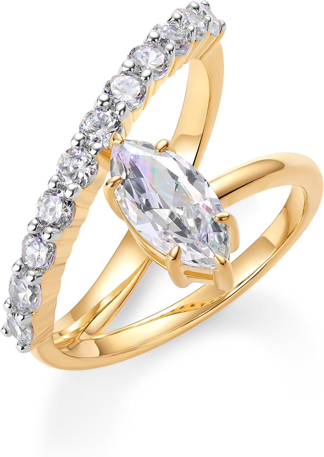 14K Gold Plated Wavy Engagement Ring for Women | Solitaire Cubic Zirconia Wedding Band & Promise Rings for Her | Trendy Fashion Jewelry