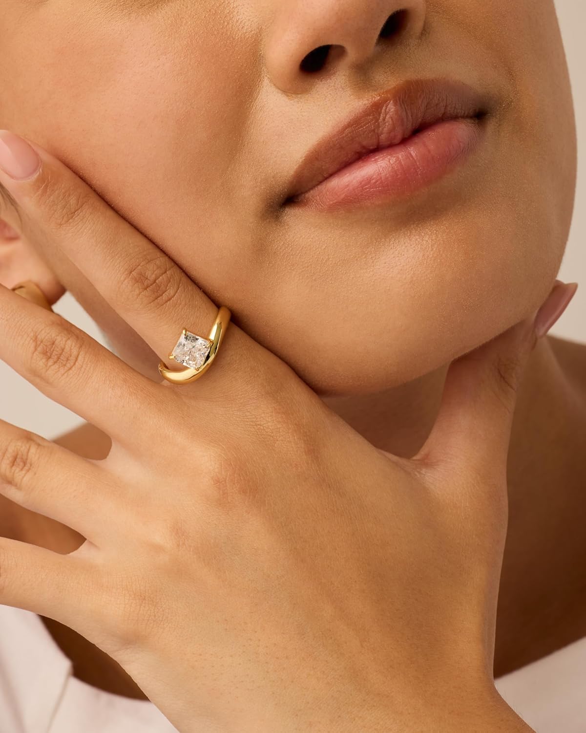 14K Gold Plated Wavy Engagement Ring for Women | Solitaire Cubic Zirconia Wedding Band & Promise Rings for Her | Trendy Fashion Jewelry