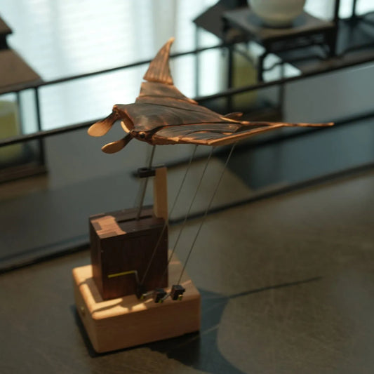 Handcrafted Wooden Electric-Powered Bionic Manta Ray Decorative Piece